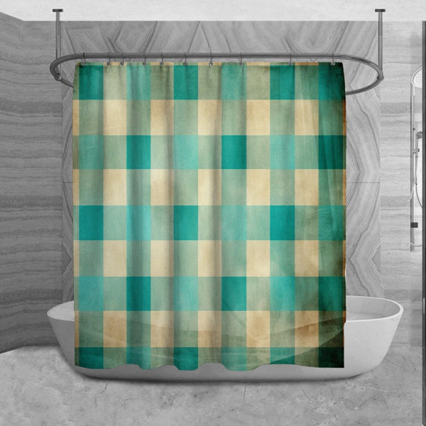 Bless international Gingham Shower Curtain Plaid Bathroom Decor Green